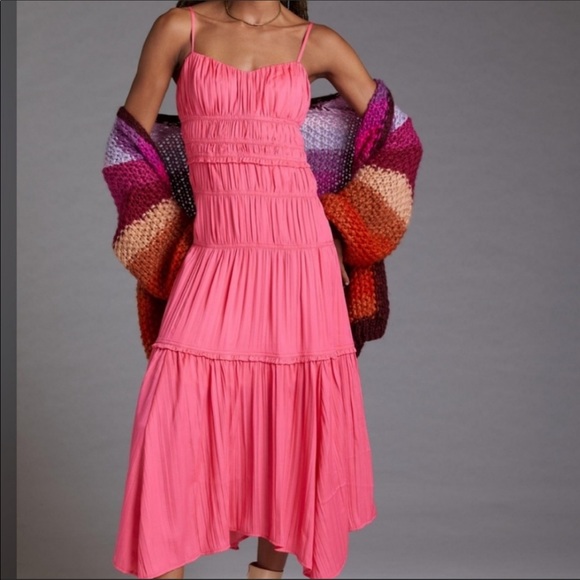 Anthropologie Ruched Slip Dress- Raspberry - Picture 2 of 8